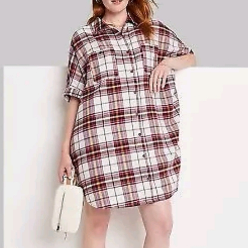 NWT Ascot + Hart Plaid Button Down Dress Size XXS
